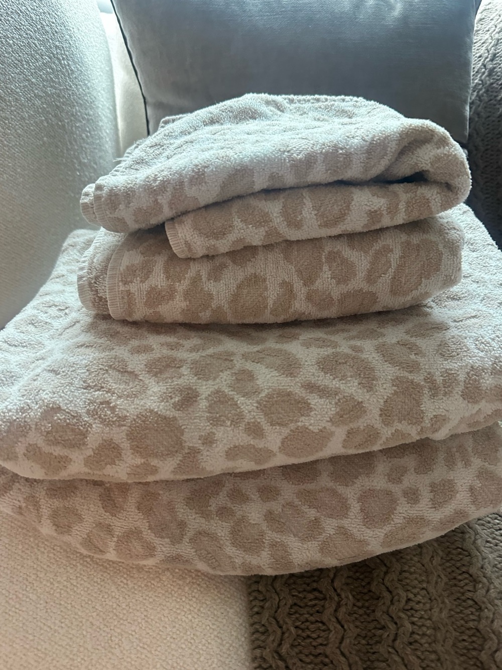 Anthropologie Leopard-Print Bath Towel Set - Soft Tan (2 sets included)